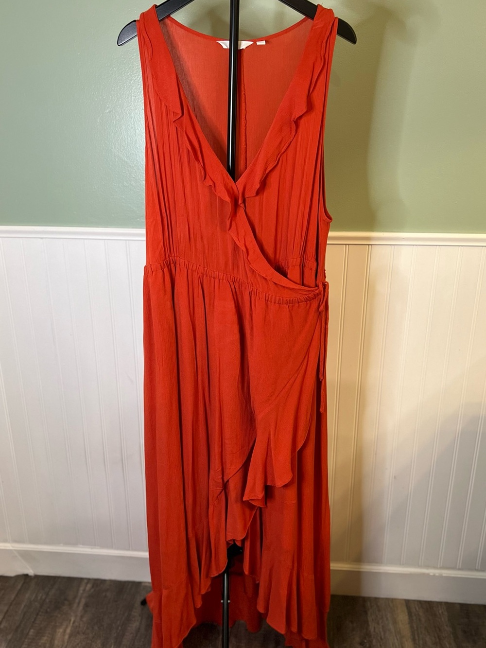a:glow Rust High-Low Ruffle Wrap Maxi Dress. Size XL